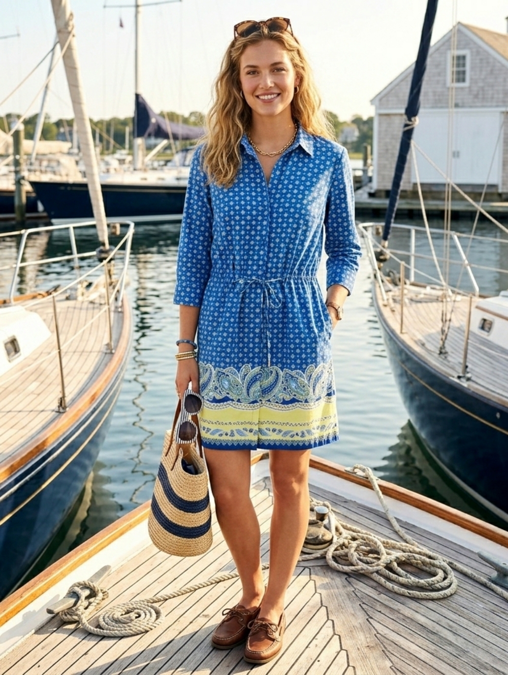 Lands End Preppy Mini Shirt Dress MED PET 10/12 Coastal New England Summer Women